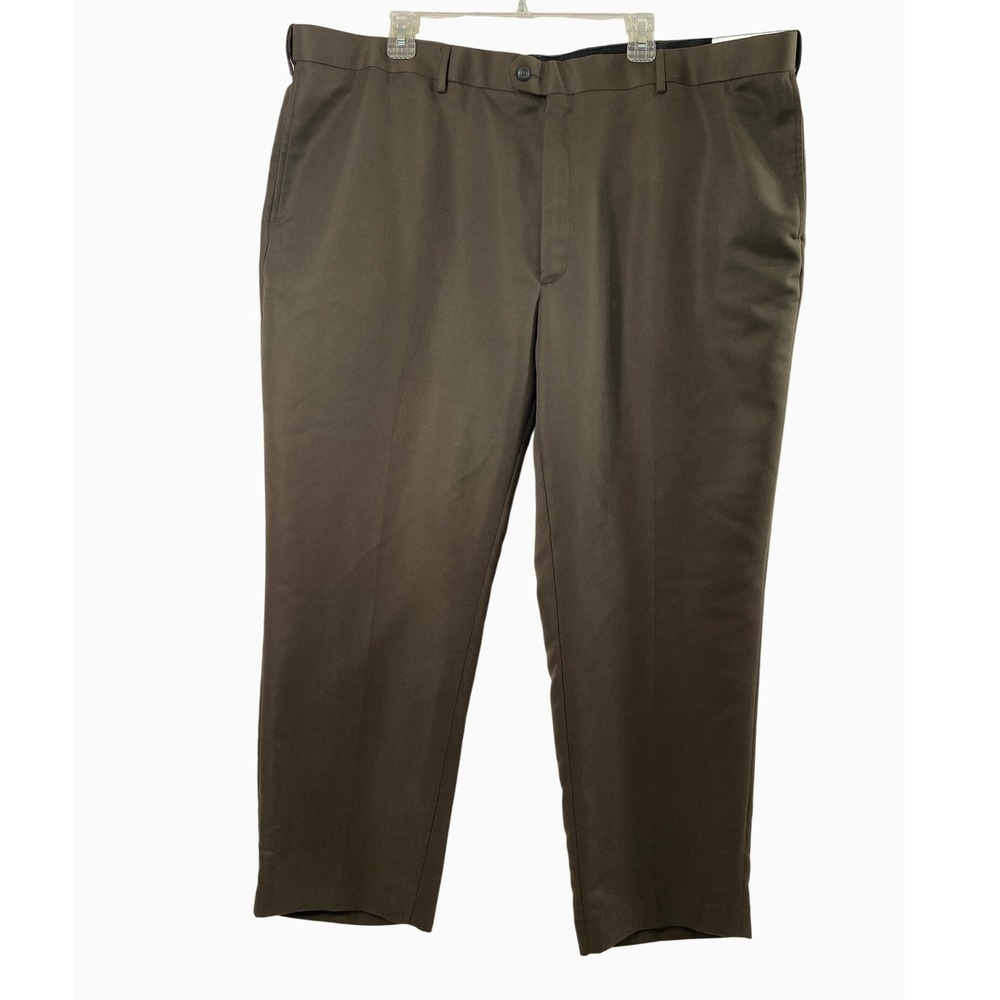 Savane Dress Pants Mens 44x30 Platinum Brown Expandable Waist Business Office